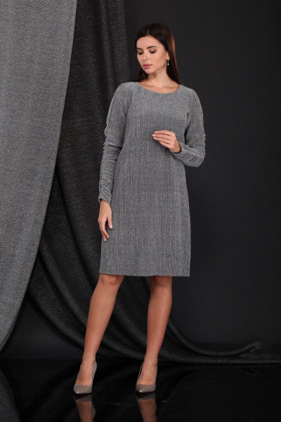 Платье трикотажное на каждый день в нейтральном стиле Faufilure C1142 серебро - фото 2