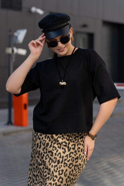 Трикотажная юбка с притачным поясом и разрезом Luna 189 леопард - фото 8