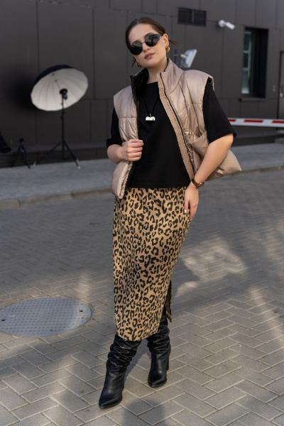 Трикотажная юбка с притачным поясом и разрезом Luna 189 леопард - фото 4