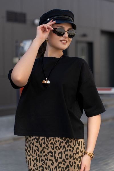 Футболка из плотного трикотажа со спущенной линией плеч Luna 190 чёрный - фото 11