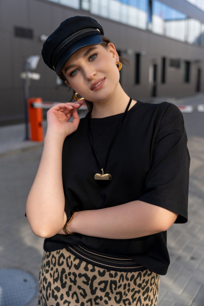 Футболка из плотного трикотажа со спущенной линией плеч Luna 190 чёрный - фото 8