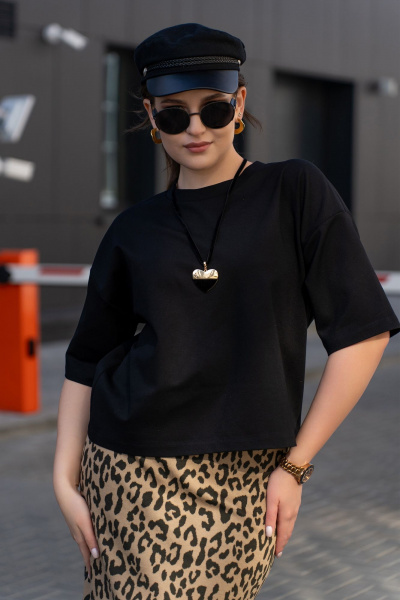 Футболка из плотного трикотажа со спущенной линией плеч Luna 190 чёрный - фото 1