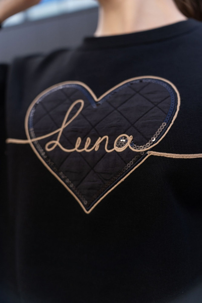 Свитшот из футерованного трикотажа с вышивкой и овальным вырезом Luna 191 чёрный - фото 11
