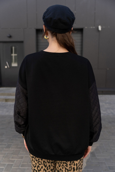 Свитшот из футерованного трикотажа с вышивкой и овальным вырезом Luna 191 чёрный - фото 3