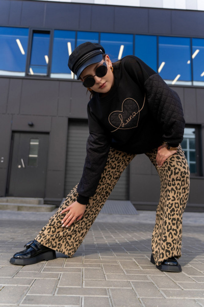 Широкие брюки из трикотажного полотна с высокой посадкой Luna 192 леопард - фото 11