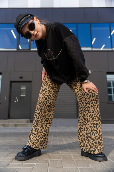Широкие брюки из трикотажного полотна с высокой посадкой Luna 192 леопард - фото 9