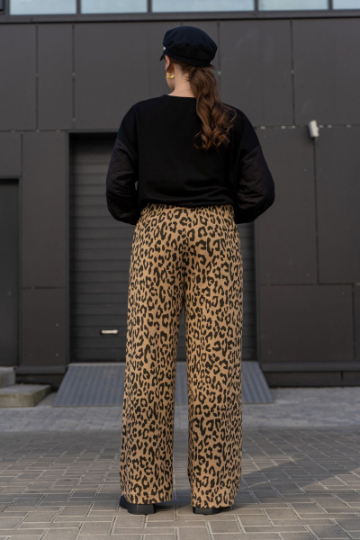 Широкие брюки из трикотажного полотна с высокой посадкой Luna 192 леопард - фото 8