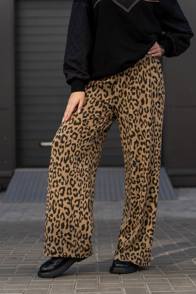 Широкие брюки из трикотажного полотна с высокой посадкой Luna 192 леопард - фото 7