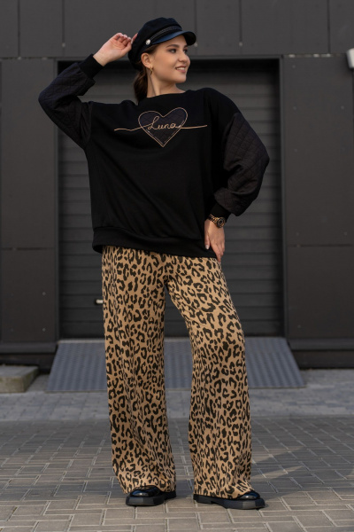 Широкие брюки из трикотажного полотна с высокой посадкой Luna 192 леопард - фото 4