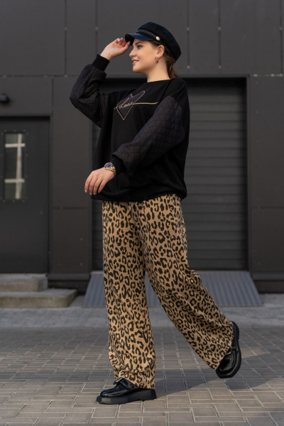 Широкие брюки из трикотажного полотна с высокой посадкой Luna 192 леопард - фото 3