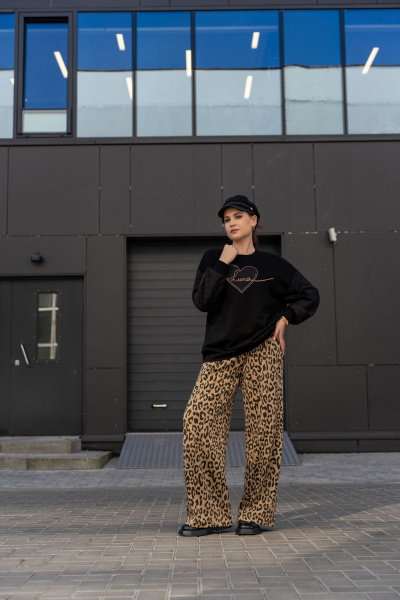 Широкие брюки из трикотажного полотна с высокой посадкой Luna 192 леопард - фото 2