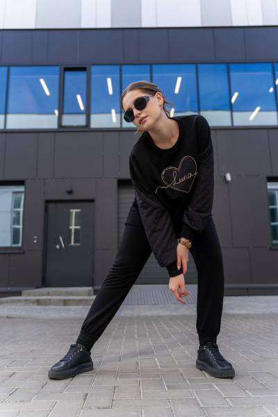 Брюки и свитшот из трикотажного футера Luna 193 чёрный - фото 9
