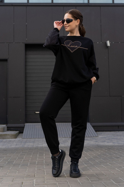 Брюки и свитшот из трикотажного футера Luna 193 чёрный - фото 8
