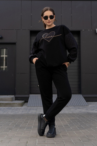 Брюки и свитшот из трикотажного футера Luna 193 чёрный - фото 1