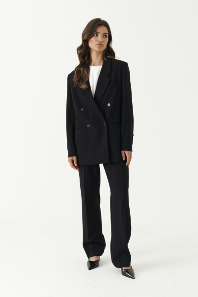 Жакет из смесовой ткани с карманами и воротником Панда 187231w черный - фото 1