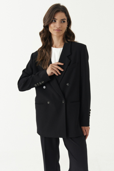 Жакет из смесовой ткани с карманами и воротником Панда 187231w черный - фото 2