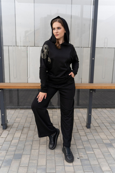 Брюки и свободный свитшот с капюшоном из трикотажа Luna 198 чёрный - фото 16