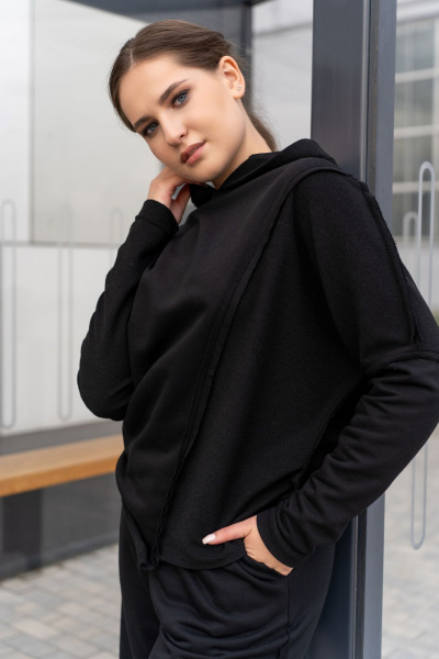 Брюки и свободный свитшот с капюшоном из трикотажа Luna 198 чёрный - фото 12