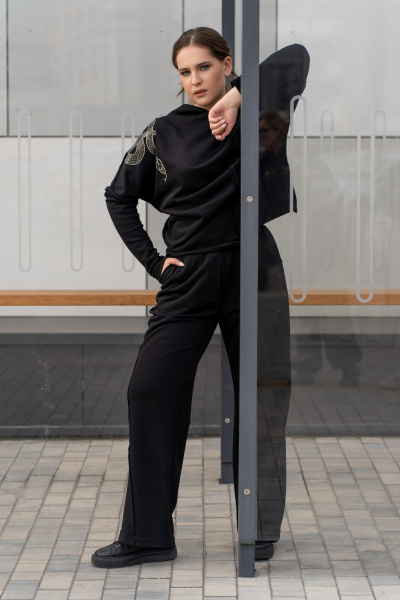 Брюки и свободный свитшот с капюшоном из трикотажа Luna 198 чёрный - фото 3