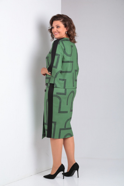 Блуза и юбка из трикотажа с принтом и лампасами Rishelie 906 зеленый_принт - фото 3
