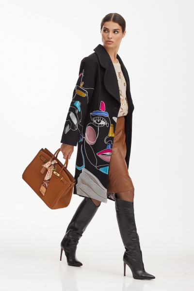 Дизайнерское пальто из пальтовой ткани, демисезон, с вышивкой, мультиколор NiV NiV fashion 2468 - фото 6
