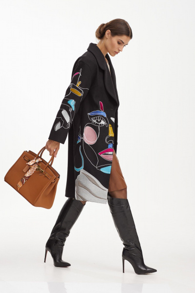 Дизайнерское пальто из пальтовой ткани, демисезон, с вышивкой, мультиколор NiV NiV fashion 2468 - фото 5