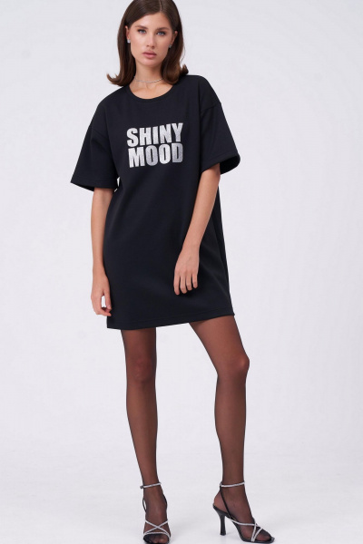 Платье-футболка из мягкого трикотажа с ярким принтом KaVaRi 1102 черный - фото 3