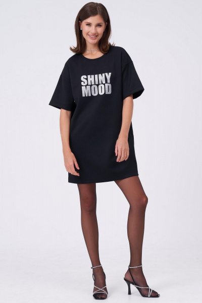 Платье-футболка из мягкого трикотажа с ярким принтом KaVaRi 1102 черный - фото 1