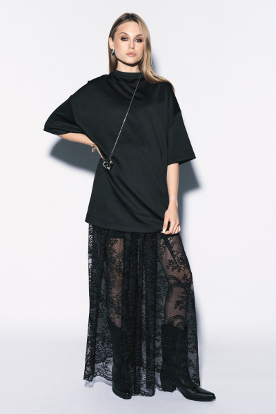 Длинная удлиненная футболка из смесовой вискозы MilMil 1138_Харт - фото 1