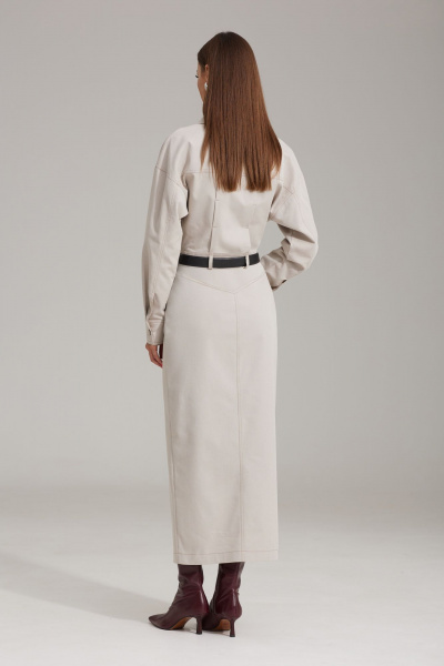 Платье из текстиля с вырезом и приталенной линией на каждый день N.O.W. 1483 бежевый - фото 2