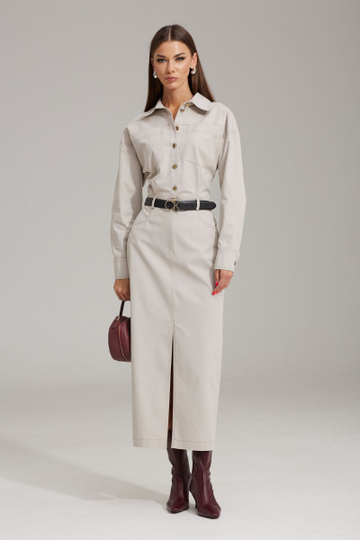 Платье из текстиля с вырезом и приталенной линией на каждый день N.O.W. 1483 бежевый - фото 1