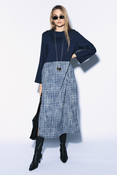 Платье миди из джинсовой ткани с покроем спущенное плечо MilMil 1149_Рига - фото 4