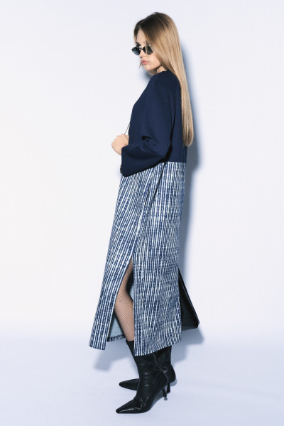 Платье миди из джинсовой ткани с покроем спущенное плечо MilMil 1149_Рига - фото 2