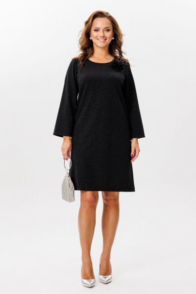 Платье из крепа на трикотажной основе с люрексом и съемным цветком Mubliz 217 черный - фото 2