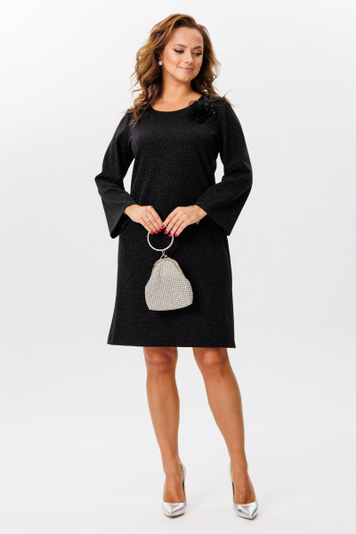 Платье из крепа на трикотажной основе с люрексом и съемным цветком Mubliz 217 черный - фото 7