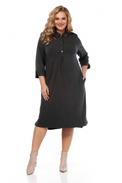 Платье оверсайз из трикотажа с нагрудными вытачками и воротником Abbi 1040 темно-серый - фото 18