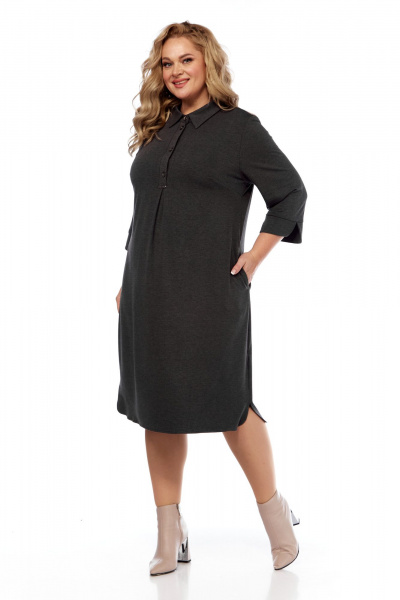 Платье оверсайз из трикотажа с нагрудными вытачками и воротником Abbi 1040 темно-серый - фото 13