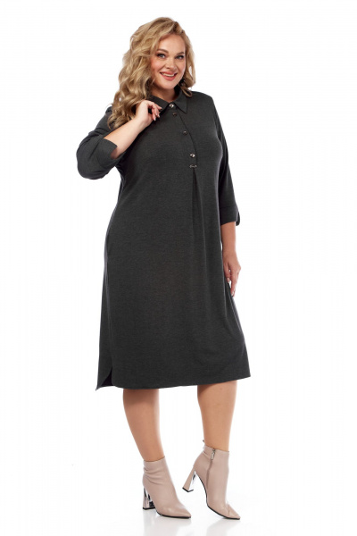 Платье оверсайз из трикотажа с нагрудными вытачками и воротником Abbi 1040 темно-серый - фото 12