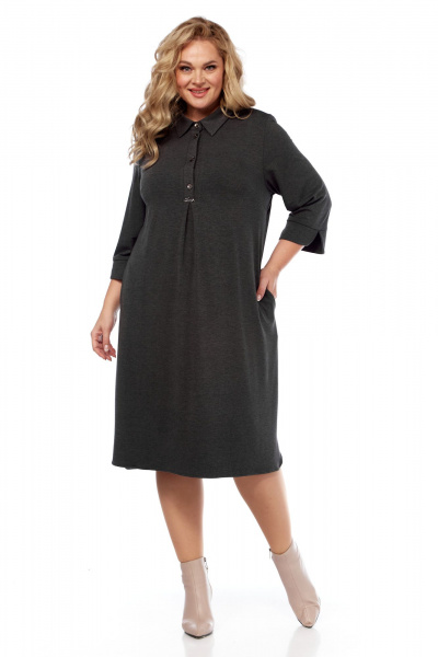 Платье оверсайз из трикотажа с нагрудными вытачками и воротником Abbi 1040 темно-серый - фото 10