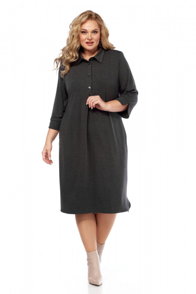Платье оверсайз из трикотажа с нагрудными вытачками и воротником Abbi 1040 темно-серый - фото 1