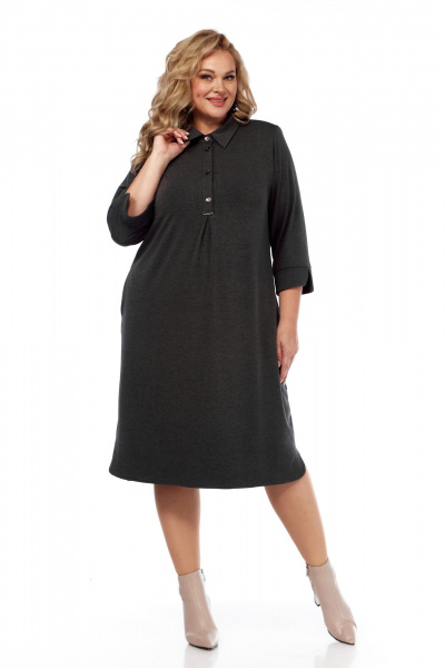 Платье оверсайз из трикотажа с нагрудными вытачками и воротником Abbi 1040 темно-серый - фото 7