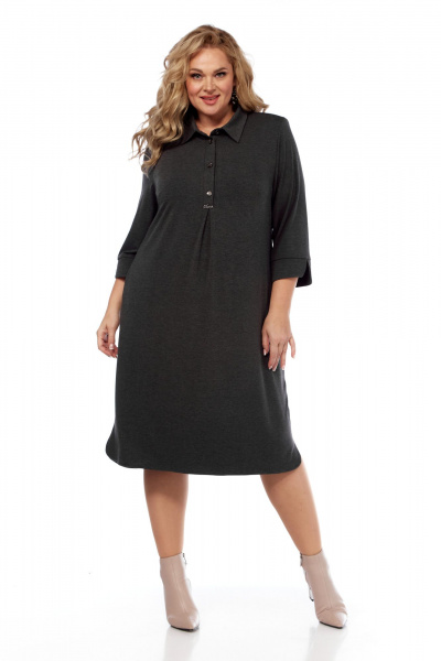 Платье оверсайз из трикотажа с нагрудными вытачками и воротником Abbi 1040 темно-серый - фото 3