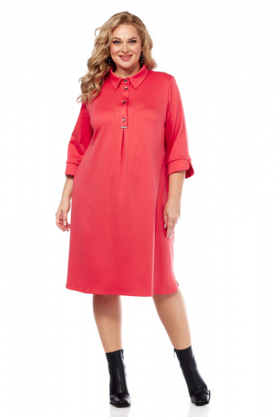 Платье оверсайз из трикотажа с накладными нагрудными вытачками Abbi 1041 коралл - фото 17