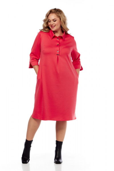 Платье оверсайз из трикотажа с накладными нагрудными вытачками Abbi 1041 коралл - фото 14