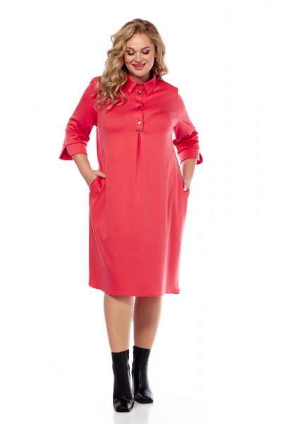 Платье оверсайз из трикотажа с накладными нагрудными вытачками Abbi 1041 коралл - фото 11