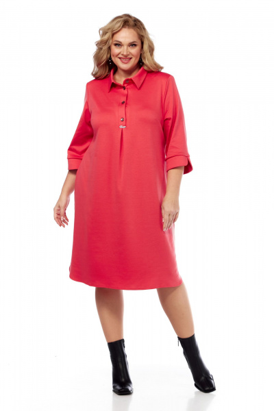 Платье оверсайз из трикотажа с накладными нагрудными вытачками Abbi 1041 коралл - фото 1