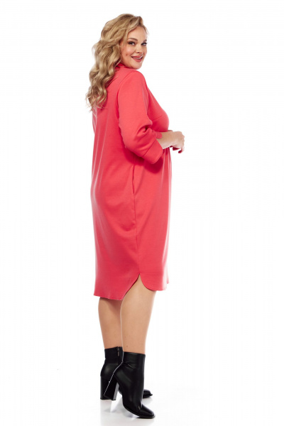 Платье оверсайз из трикотажа с накладными нагрудными вытачками Abbi 1041 коралл - фото 6