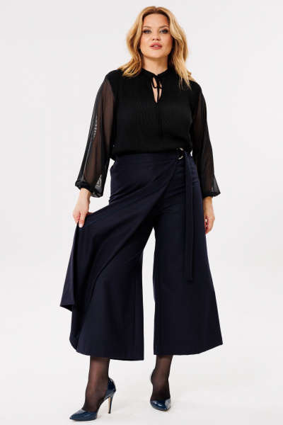 Кюлоты с запахом и широкими брючинками для деловых образов Michel chic 827/1 темно-синий - фото 3