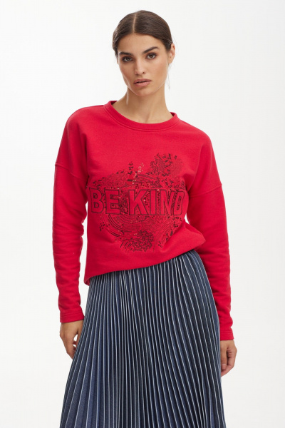 Красный свитшот свободной формы с вышивкой для повседневных образов NiV NiV fashion 3122/1 - фото 1