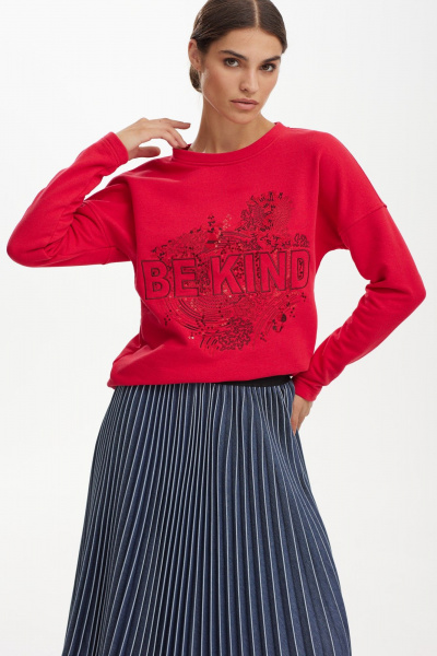 Красный свитшот свободной формы с вышивкой для повседневных образов NiV NiV fashion 3122/1 - фото 3